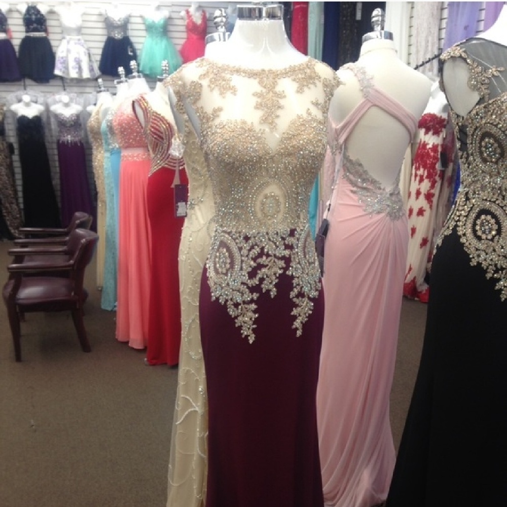 SOLD!! Maroon and Gold Prom Dress